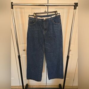 Relaxed Wide Leg Blue Denim Jeans with Contrast Stitching NWOT